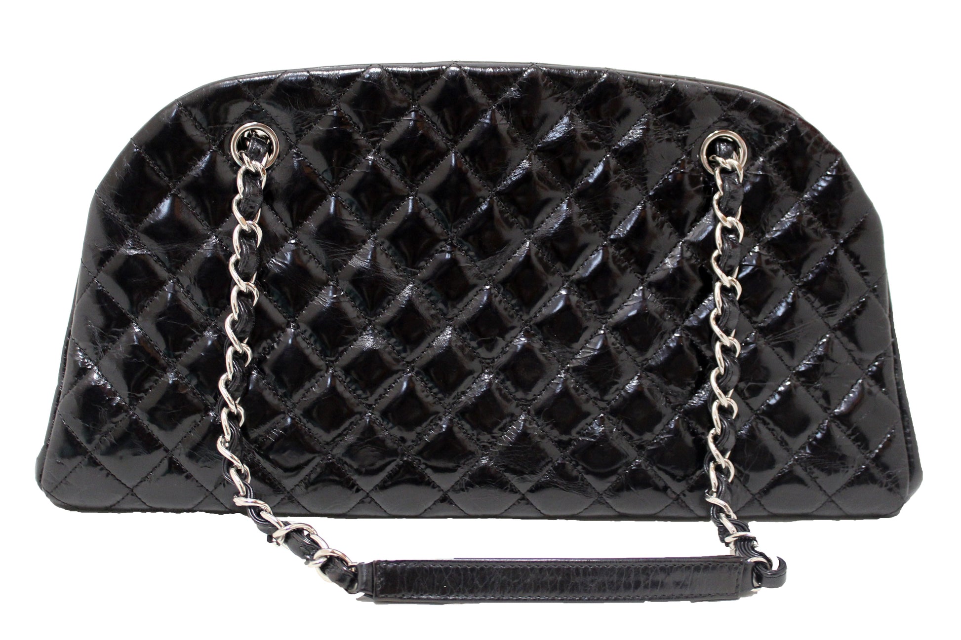 Chanel Black Patent Quilted Medium Just Mademoiselle Bowling Bag