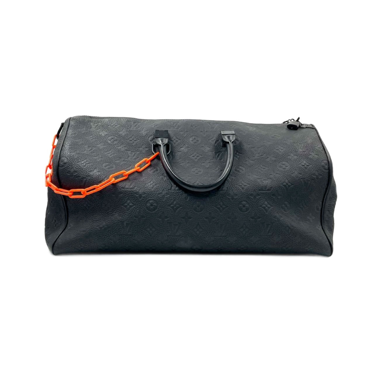 Louis Vuitton Keepall Monogram Bandouliere 50 Absolute Black with Orange Chain Virgil Abloh Design