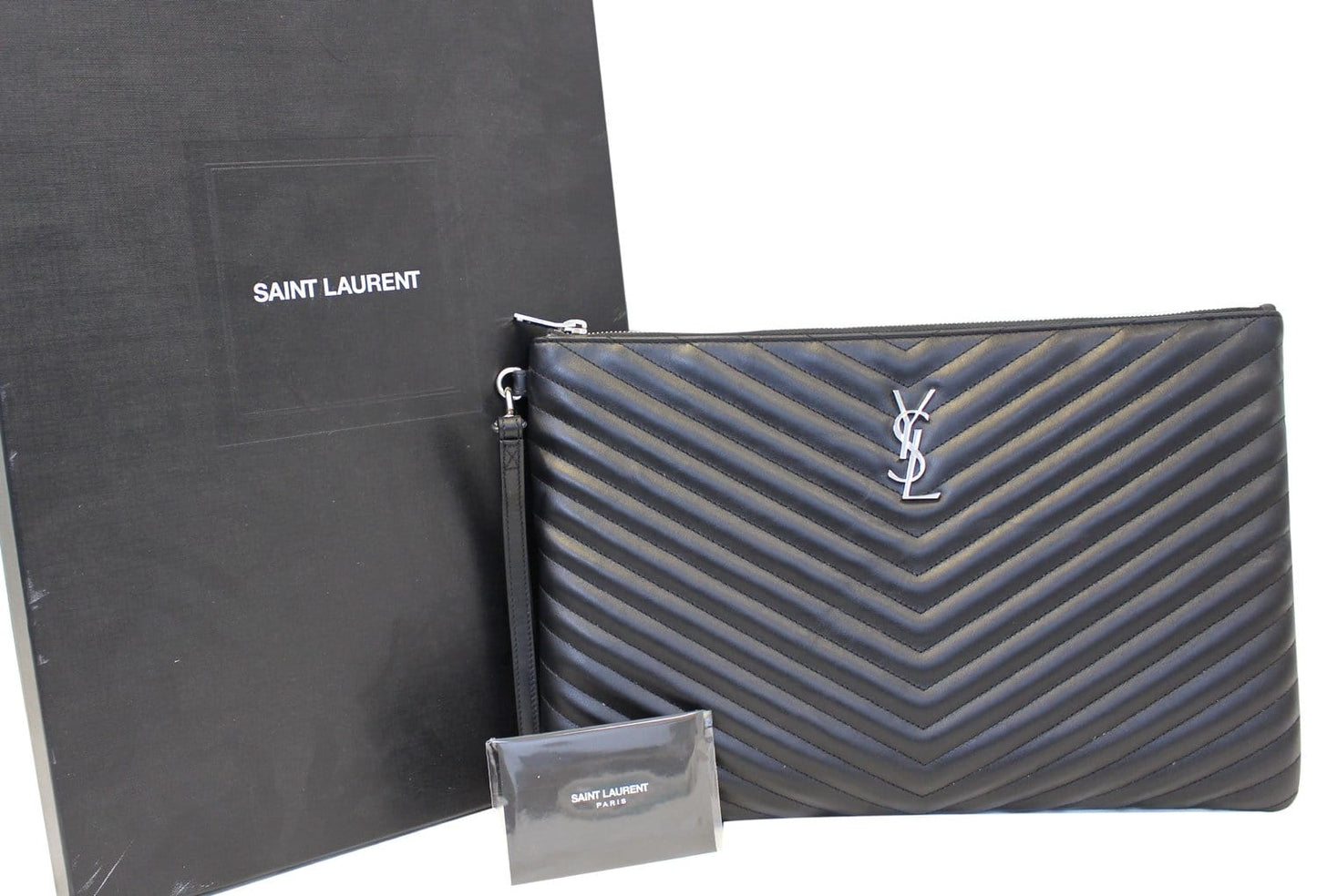 SAINT LAURENT Monogram Black Leather Document Holder Clutch