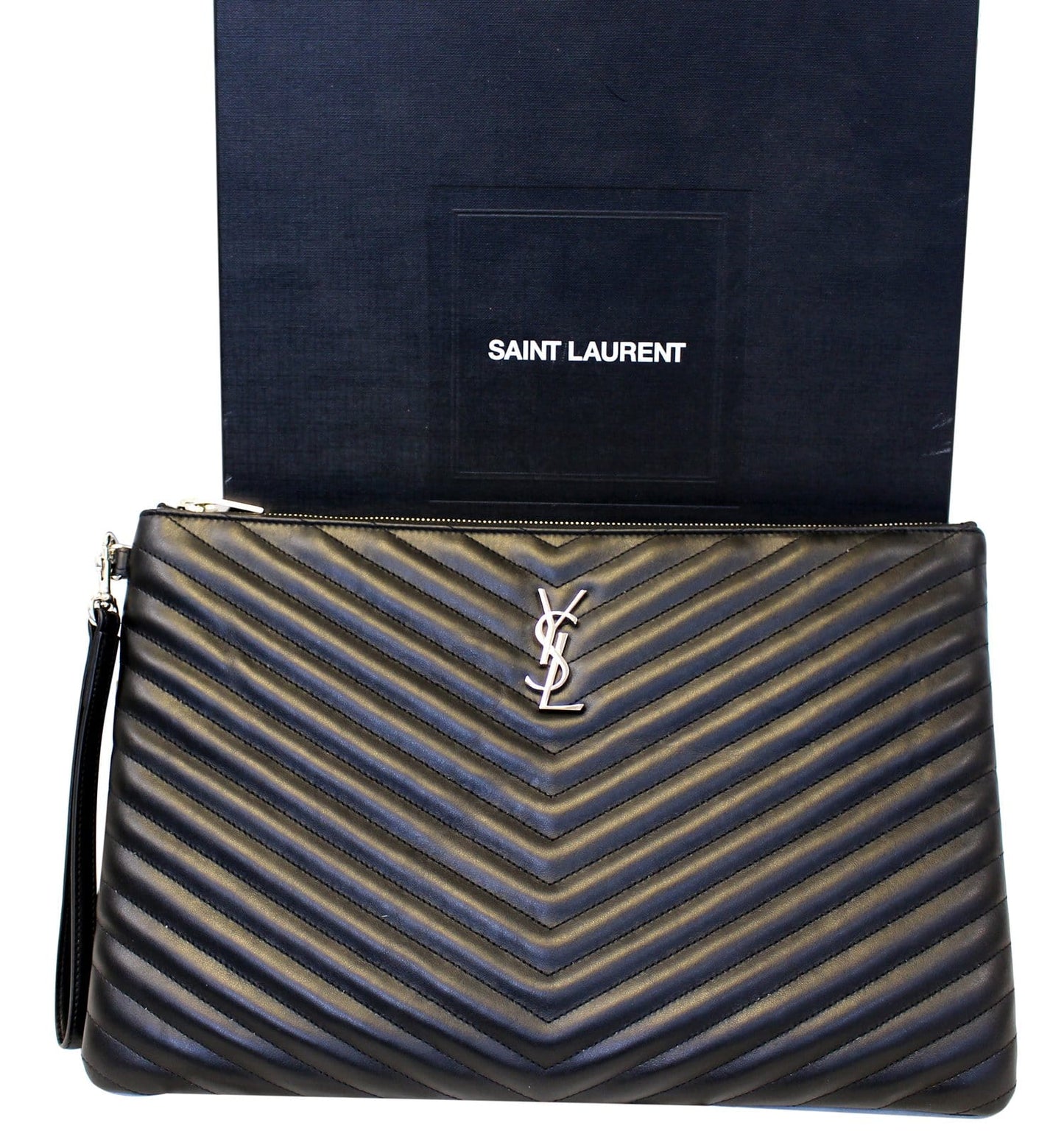 SAINT LAURENT Monogram Black Leather Document Holder Clutch