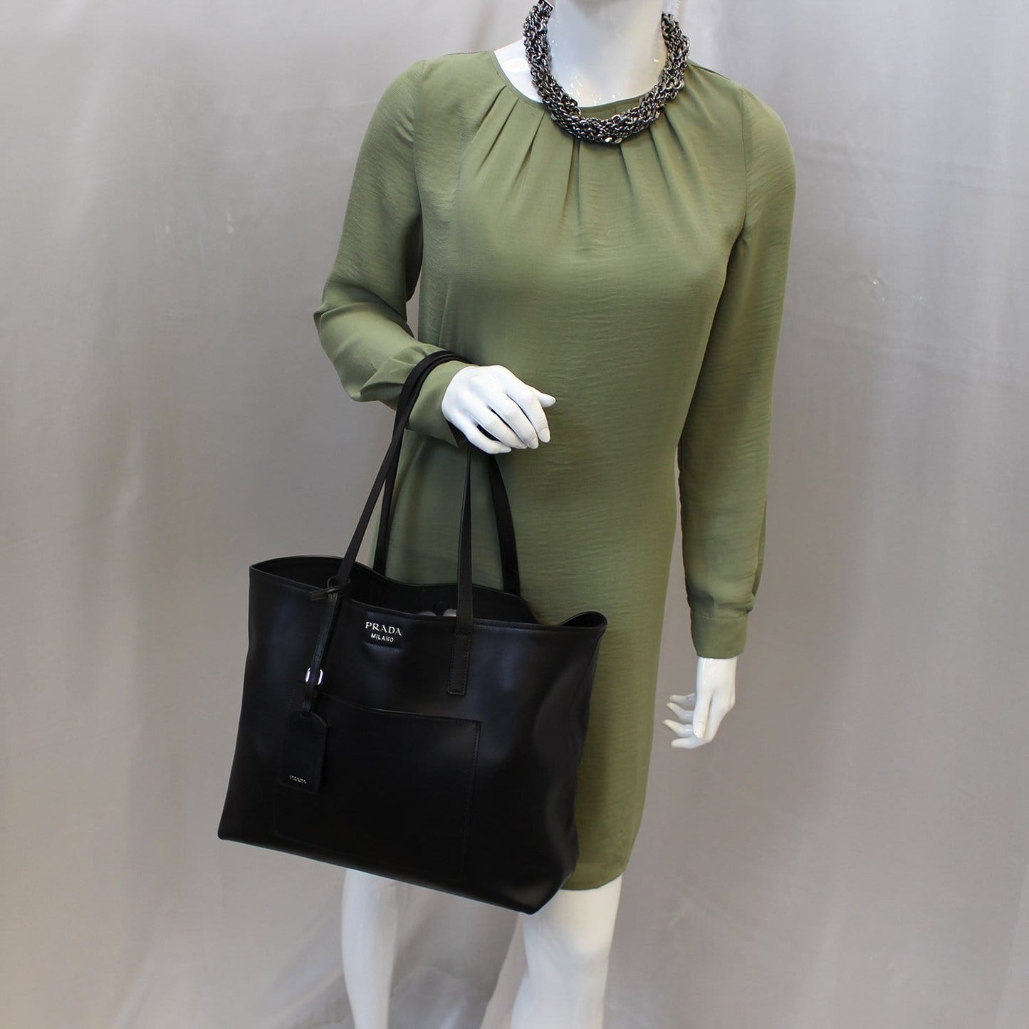 PRADA City Calf Leather Large Shopping Tote Shoulder Bag