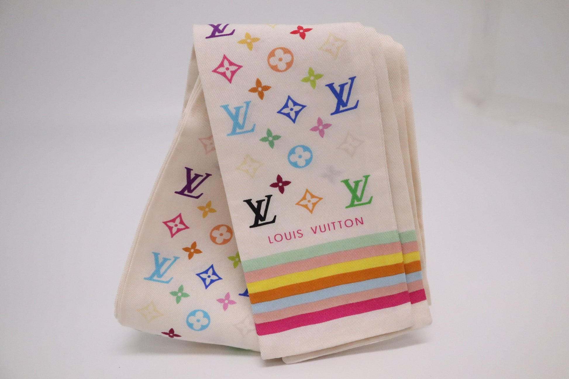 Louis Vuitton Bandeau in White Multicolor Monogram Silk