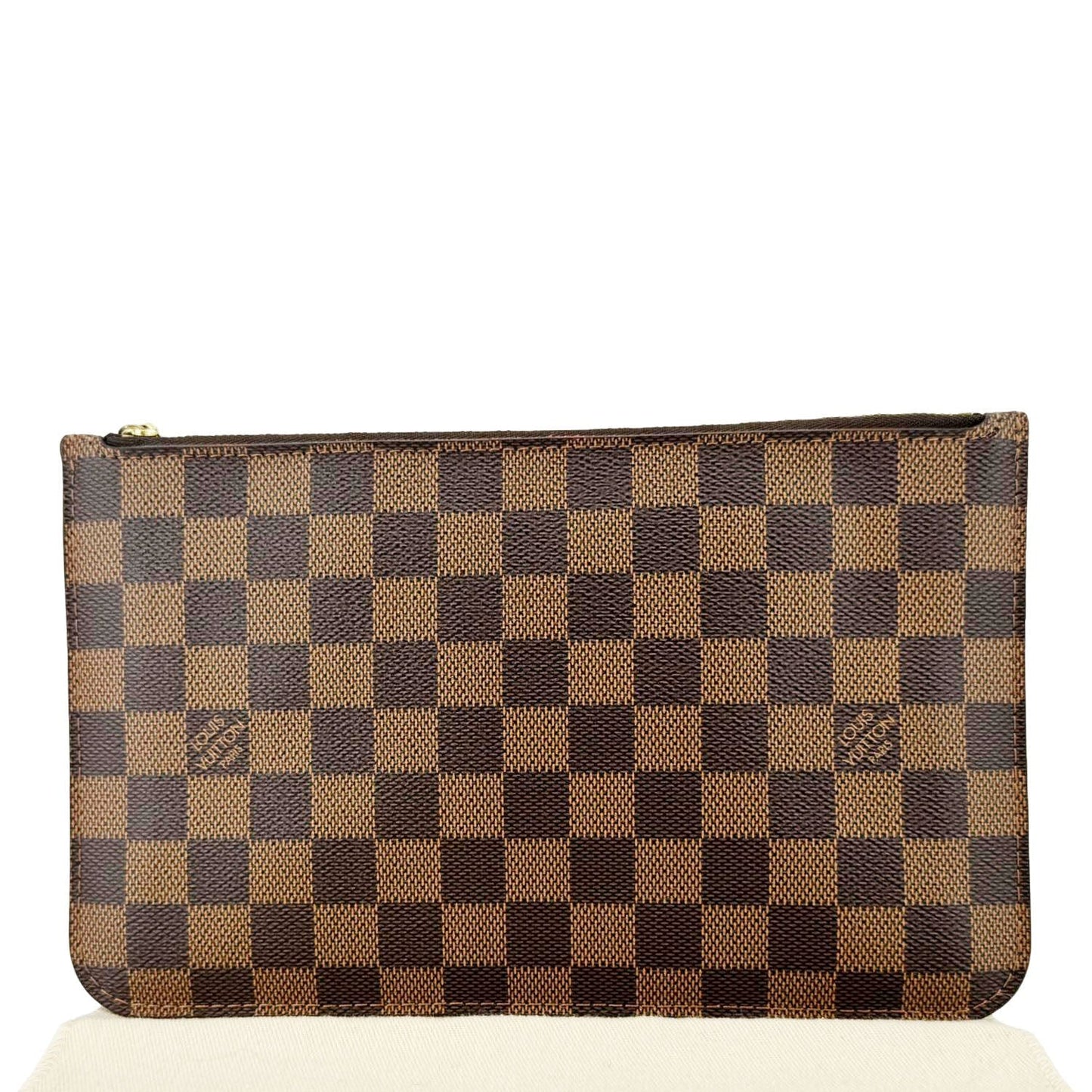 LOUIS VUITTON Neverfull Damier Ebene Pochette Wristlet Pouch Brown