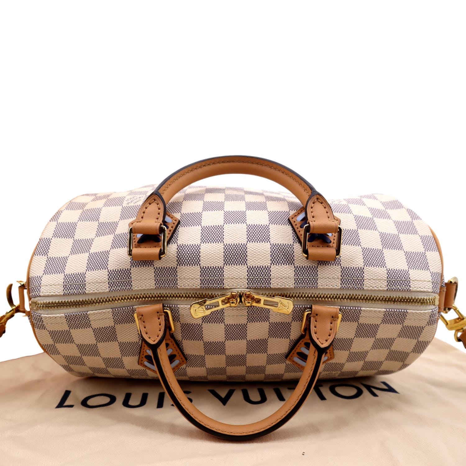 LOUIS VUITTON Braided 30 Damier Azur Satchel Bag White
