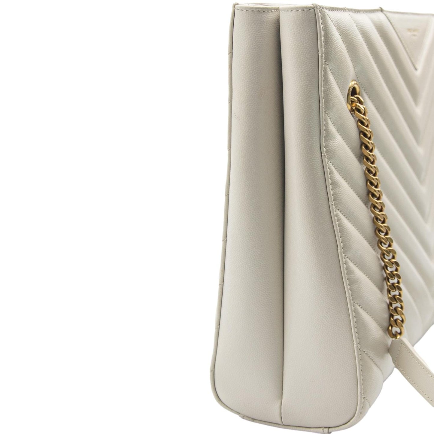 SAINT LAURENT Tribeca Medium Grain De Poudre Leather Shoulder Bag White