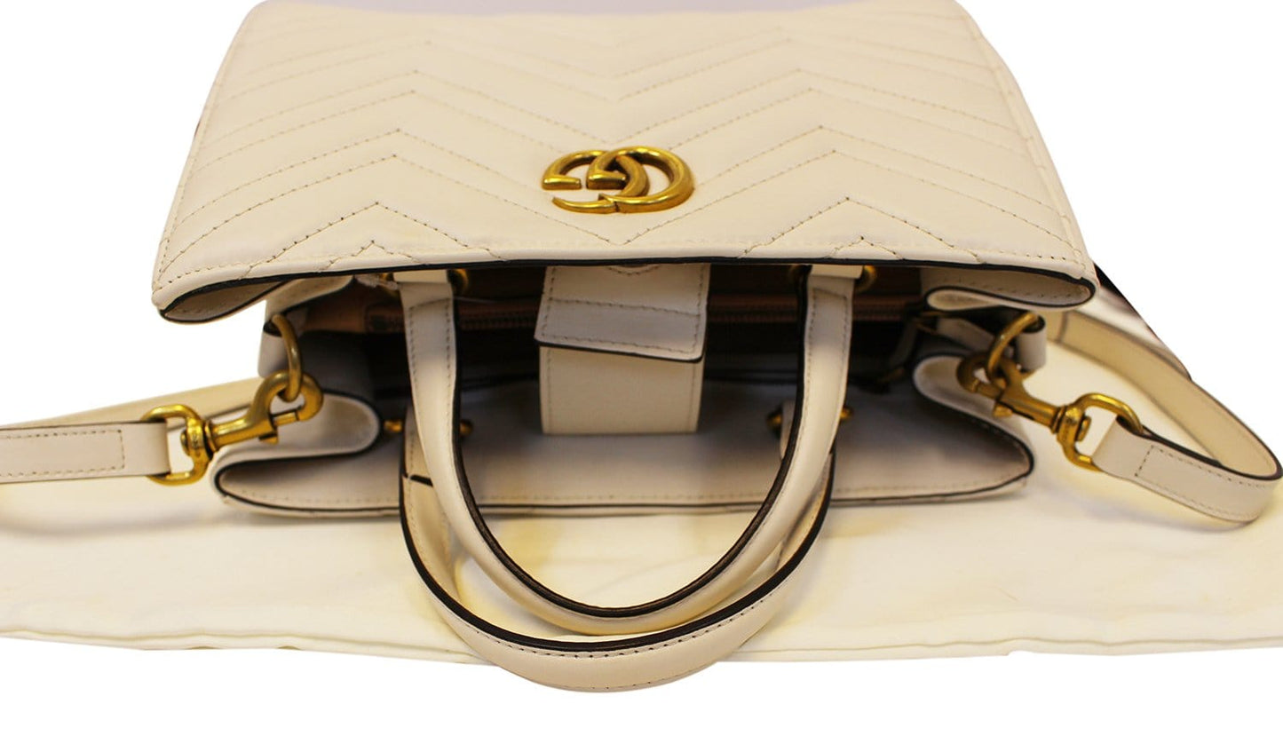 GUCCI GG Marmont small Matelass? Top Handle White Tote Bag 448054