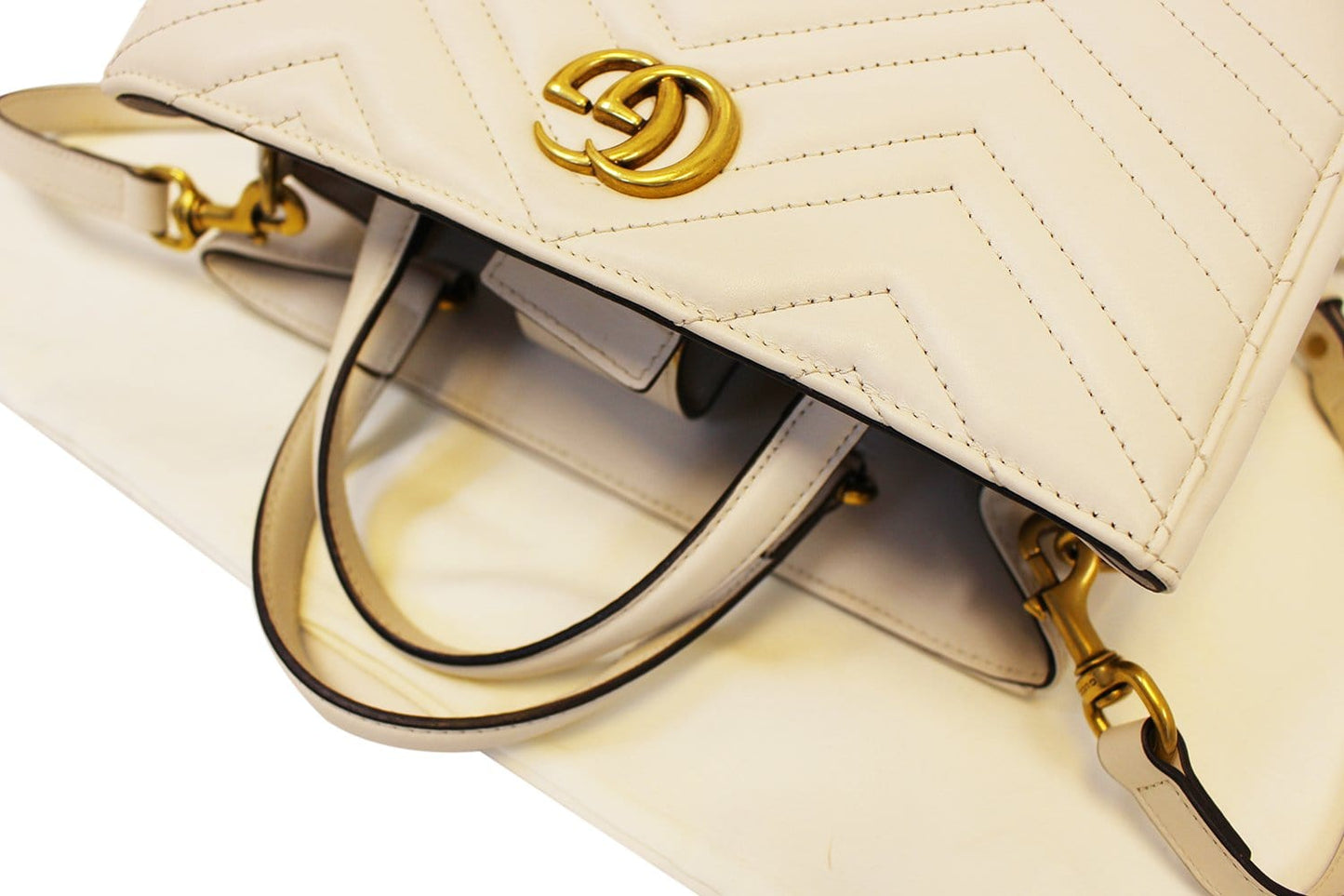 GUCCI GG Marmont small Matelass? Top Handle White Tote Bag 448054