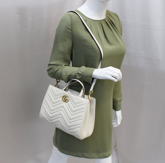GUCCI GG Marmont small Matelass? Top Handle White Tote Bag 448054