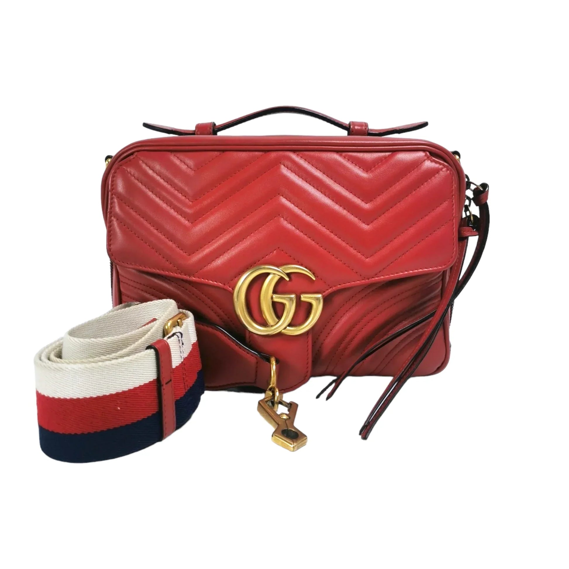 Gucci GG Marmont Red Calfskin Quilted Crossbody