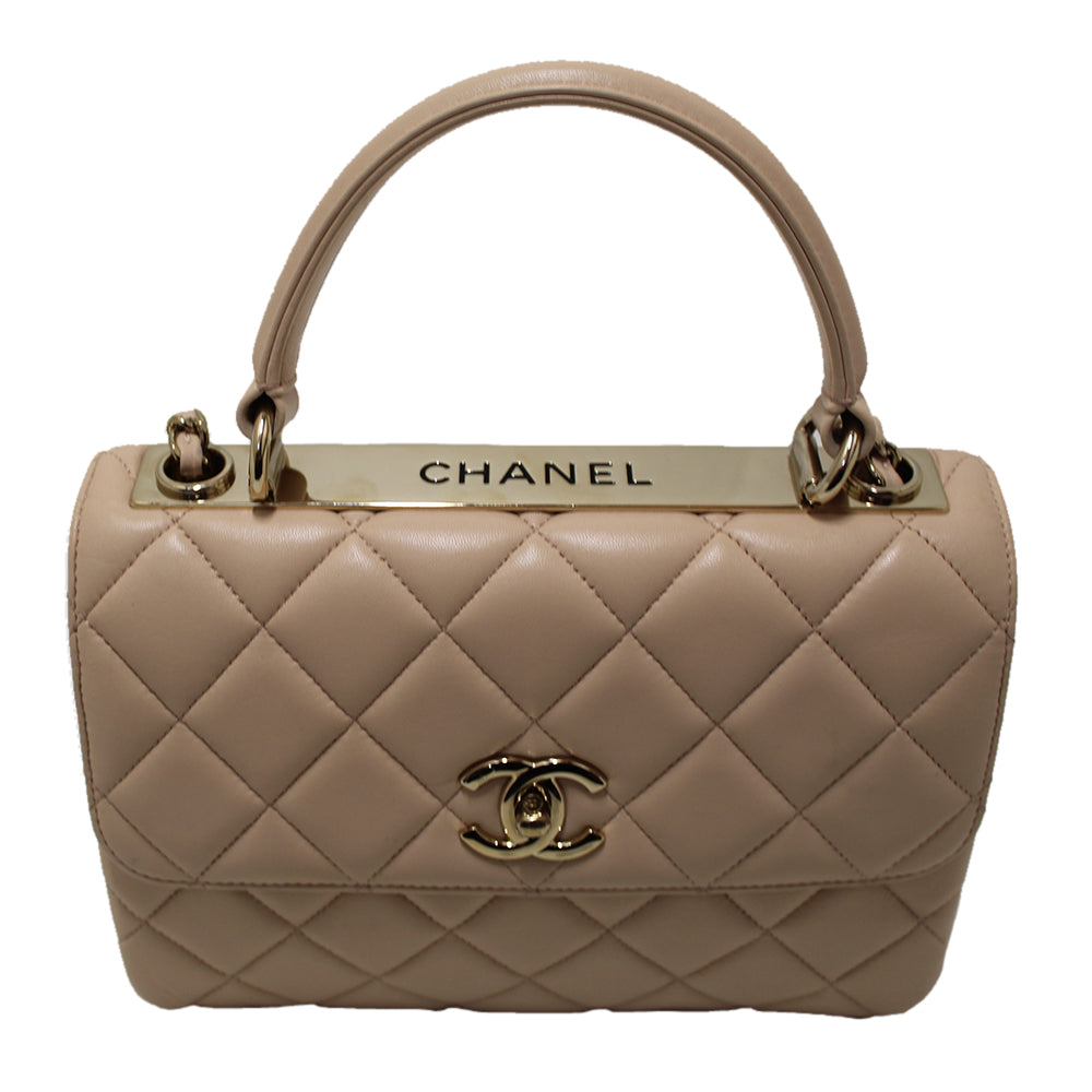 Chanel Beige Lambskin Leather Small Trendy CC Bag with Handle
