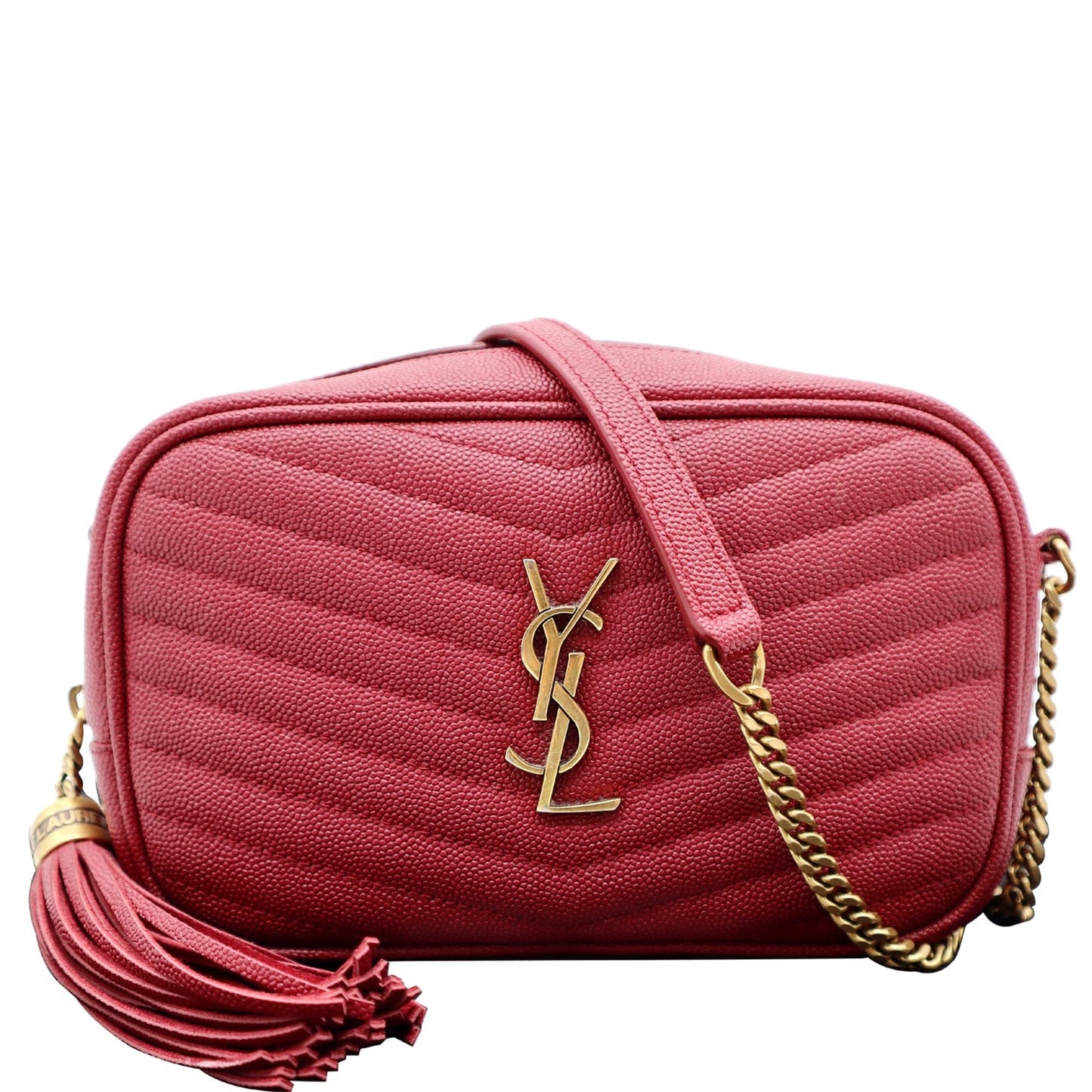 SAINT LAURENT Mini Lou Leather Camera Crossbody Bag Red