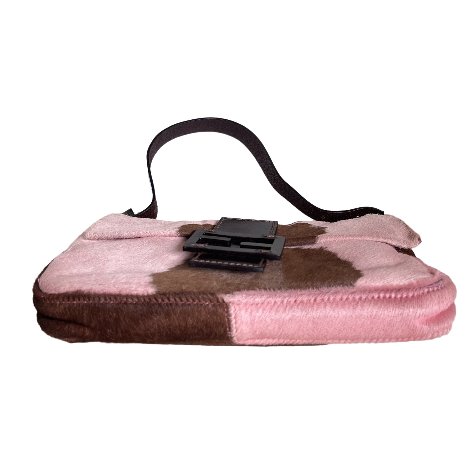 Fendi Baguette Pony-style Calfskin Leather Shoulder Bag in Pink Cow Print