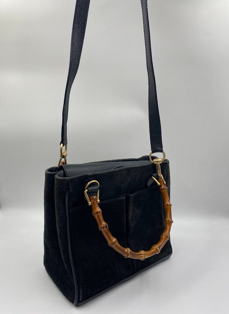 Gucci Bamboo Black Leather Suede Tote Style 2
