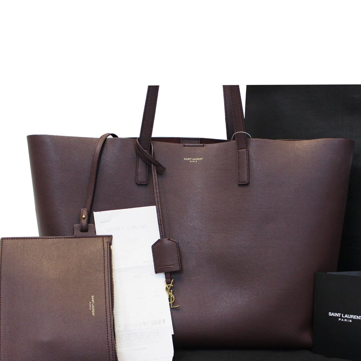 Saint Laurent Black Leather East West Shopping Tote Bag
