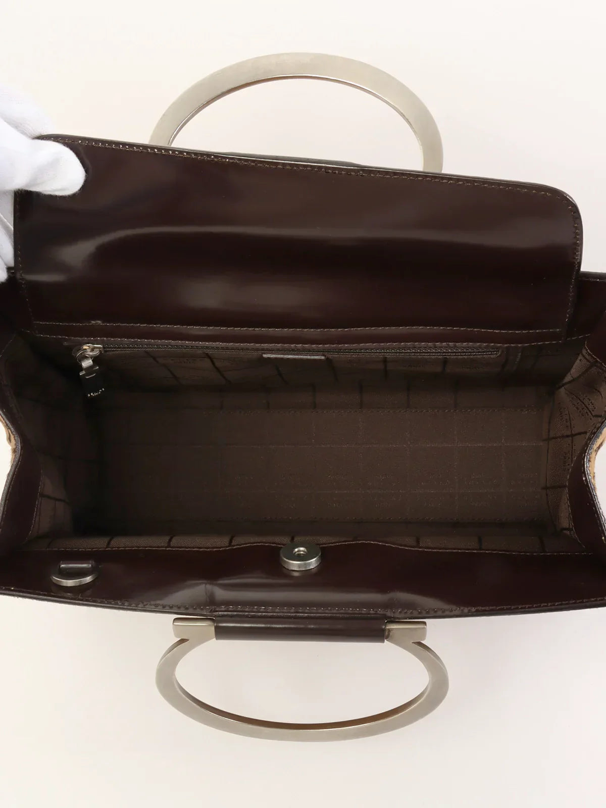 Luxury CELINE Unborn Calf C Macadam Pattern Top Handle Bag Beige/Dark Brown
