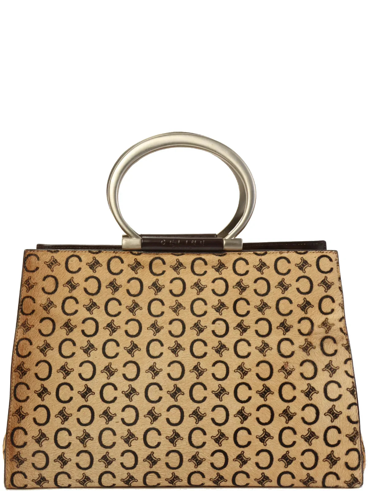 Luxury CELINE Unborn Calf C Macadam Pattern Top Handle Bag Beige/Dark Brown