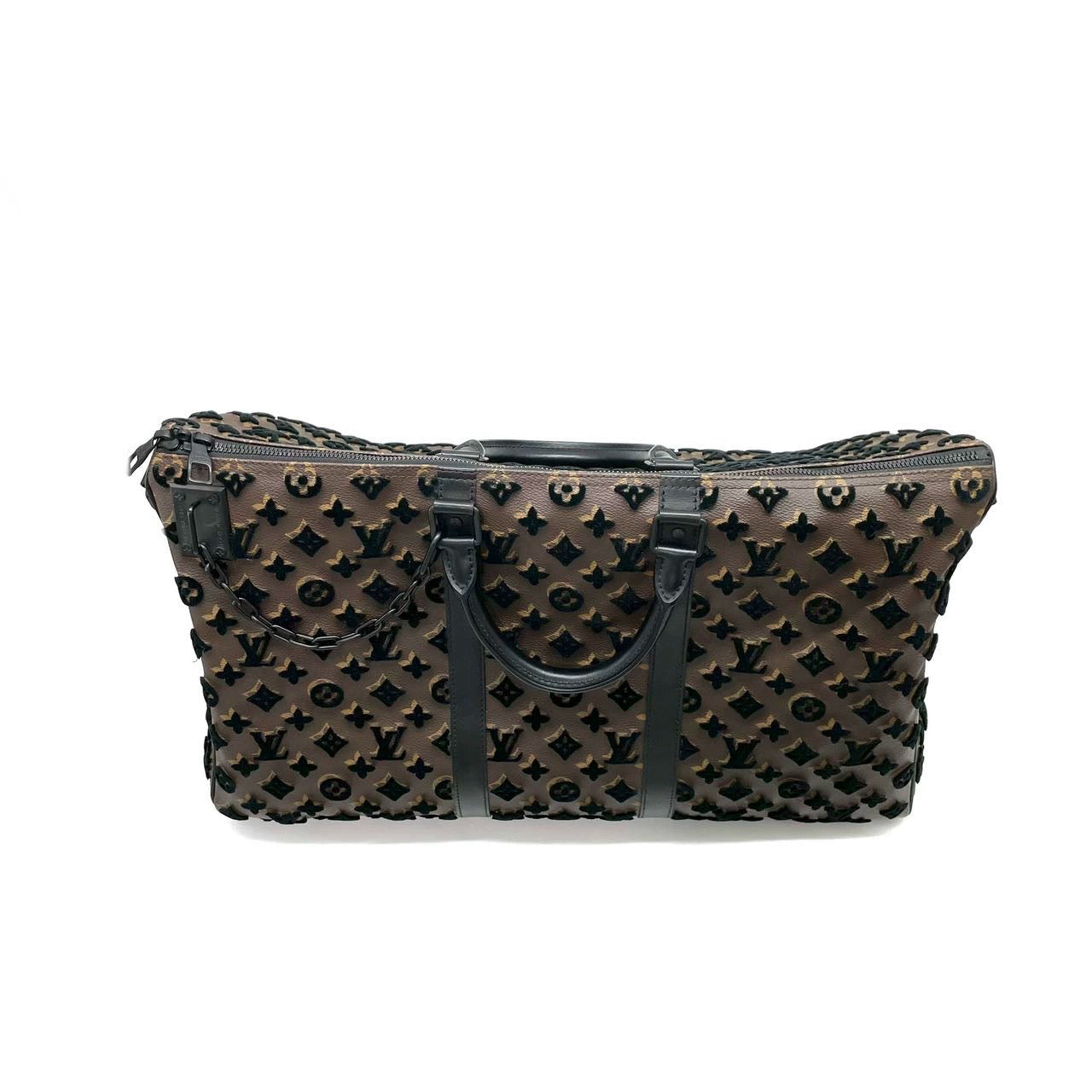 Louis Vuitton Keepall Triangle Bag 50 Canvas Shoulder Strap Monogram Tufting Brown Black Never