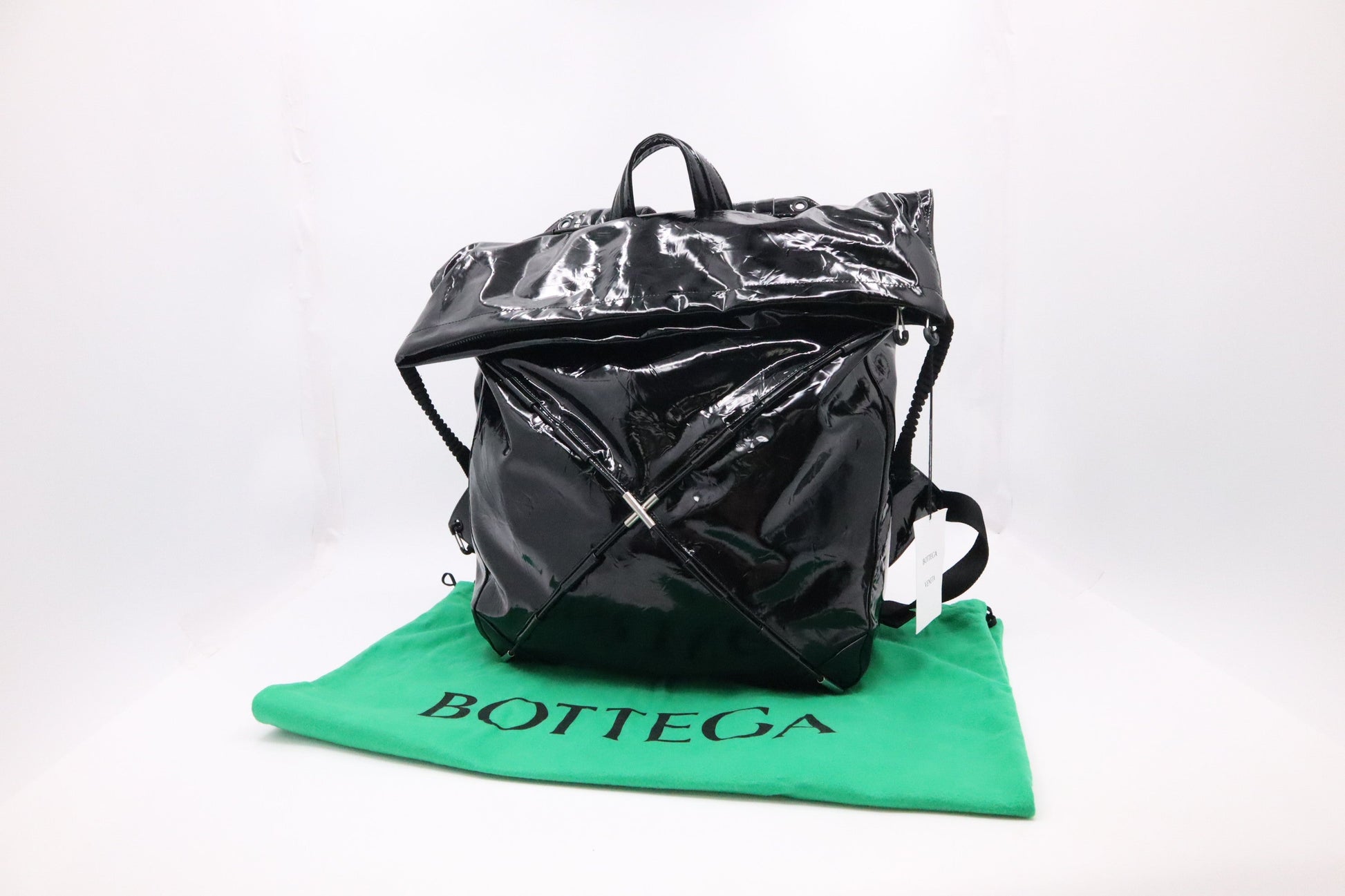 Bottega Veneta Tent Truck Backpack in Black Patent Leather
