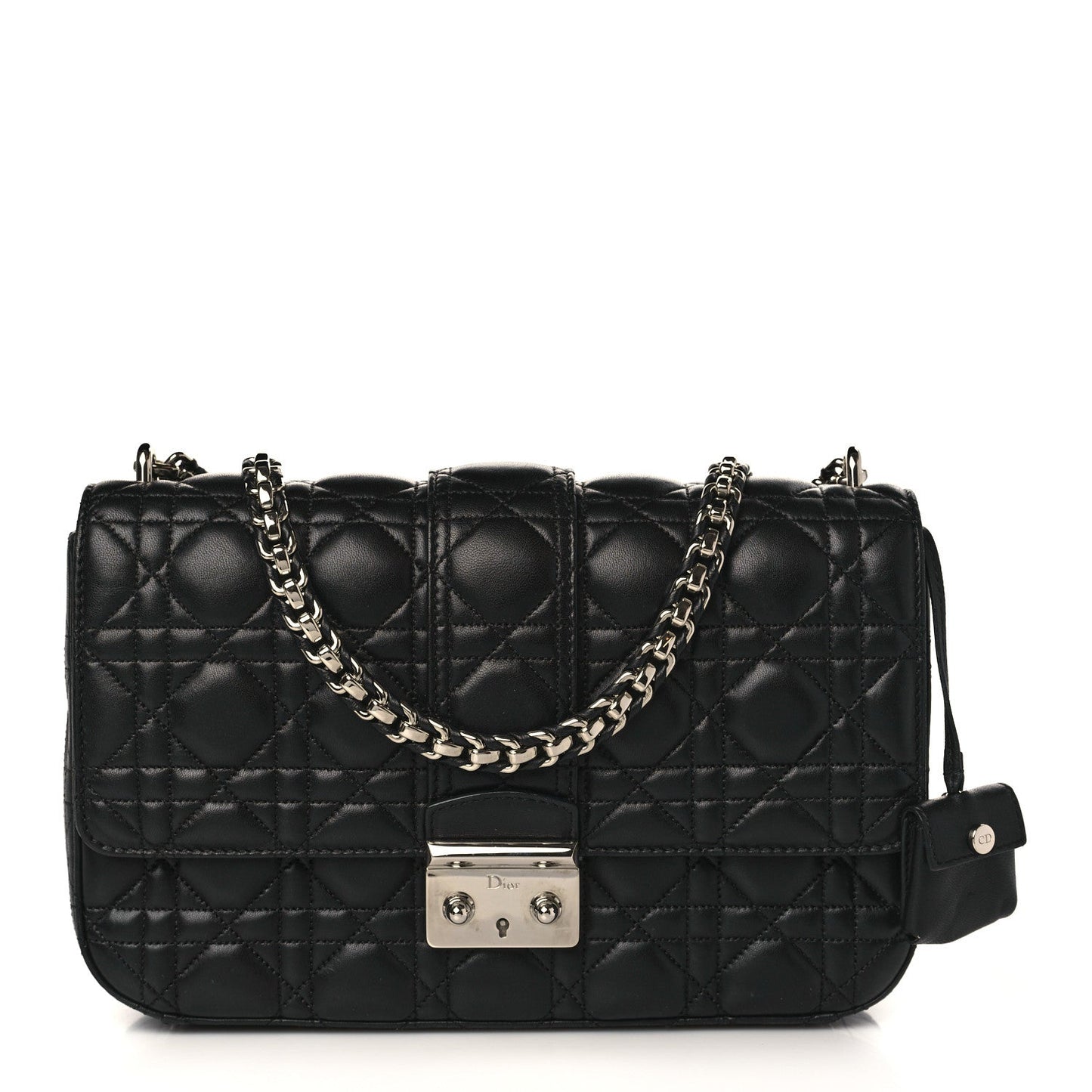 Dior Miss Dior Shoulder Bag in Black Lambskin Leather with Silver Hardware