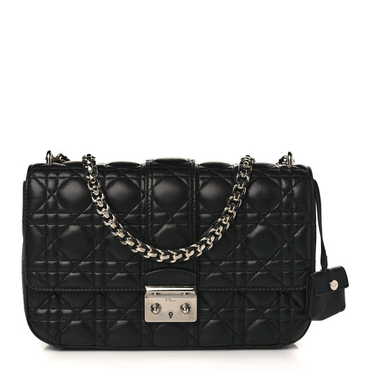 Dior Miss Dior Shoulder Bag in Black Lambskin Leather with Silver Hardware