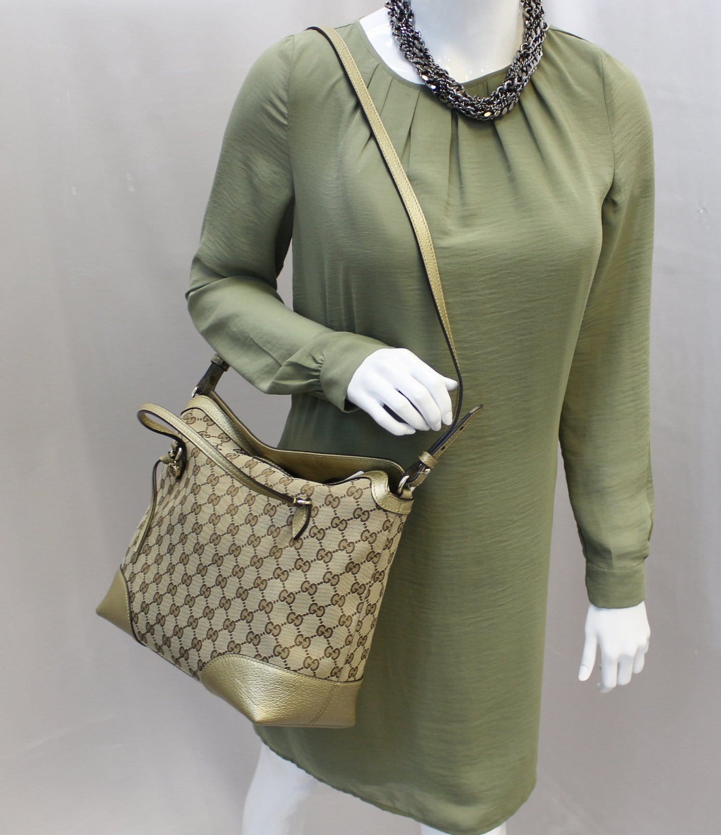 GUCCI Bree GG Canvas Top Handle Shoulder Bag