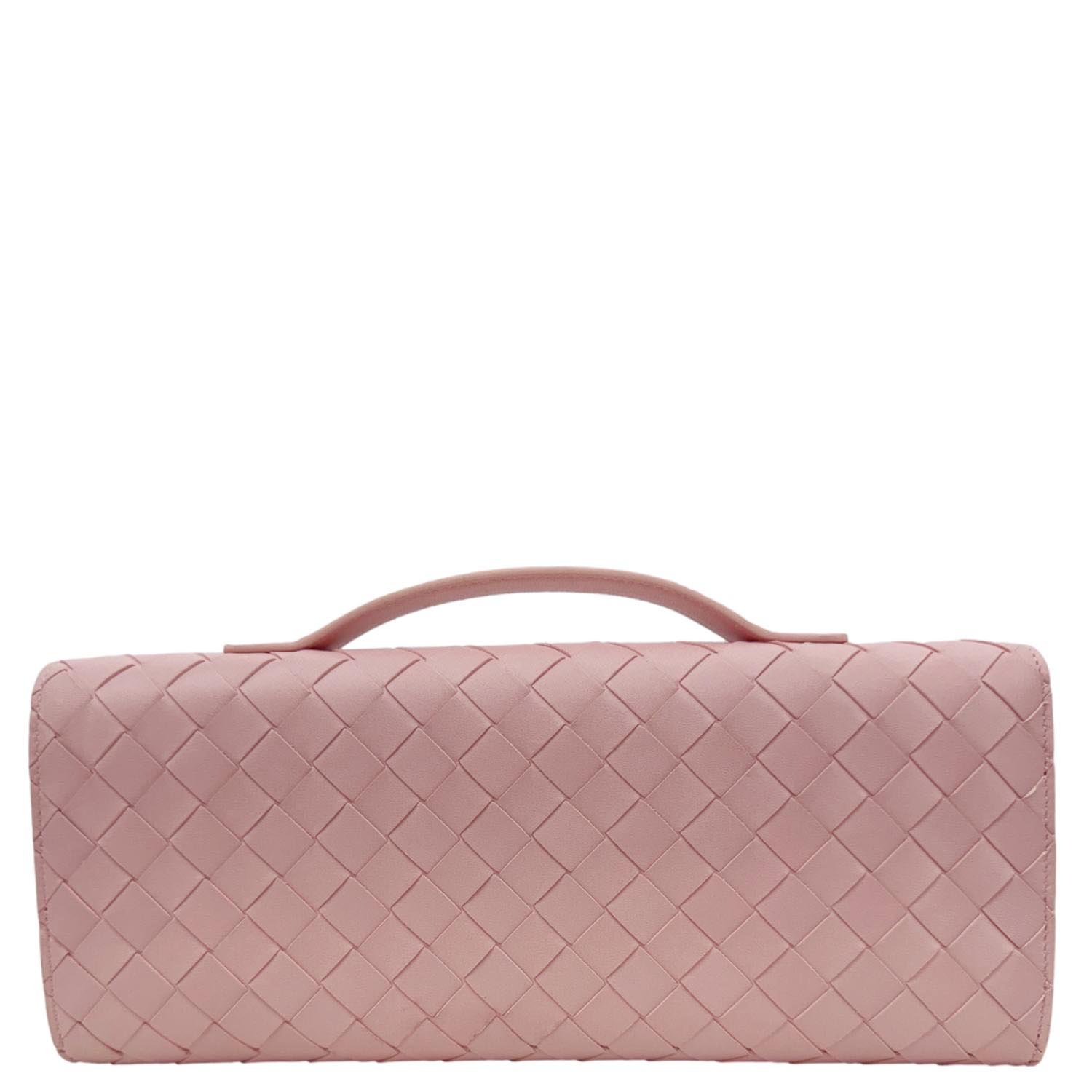 BOTTEGA VENETA Andiamo Woven Leather Clutch Rose