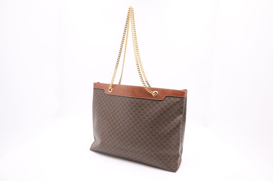 Celine Chain Tote in Brown Macadam Canvas