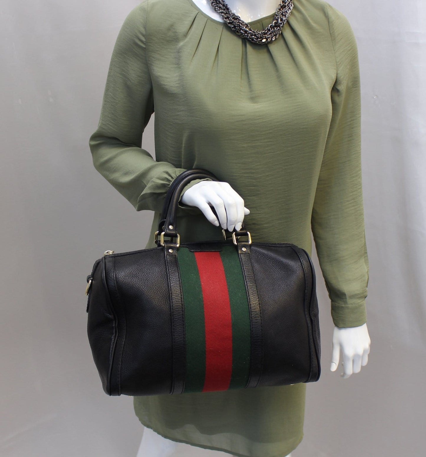 GUCCI Web Medium Boston Bag with Signature Web