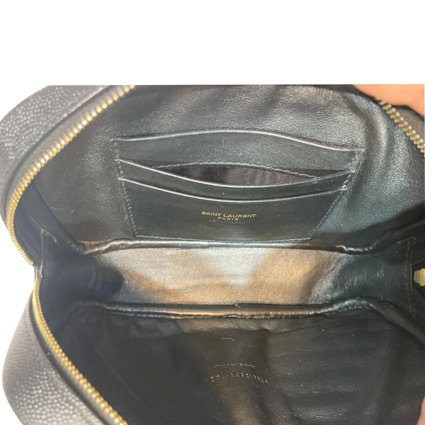 SAINT LAURENT Lou Chevron Leather Camera Bag Black