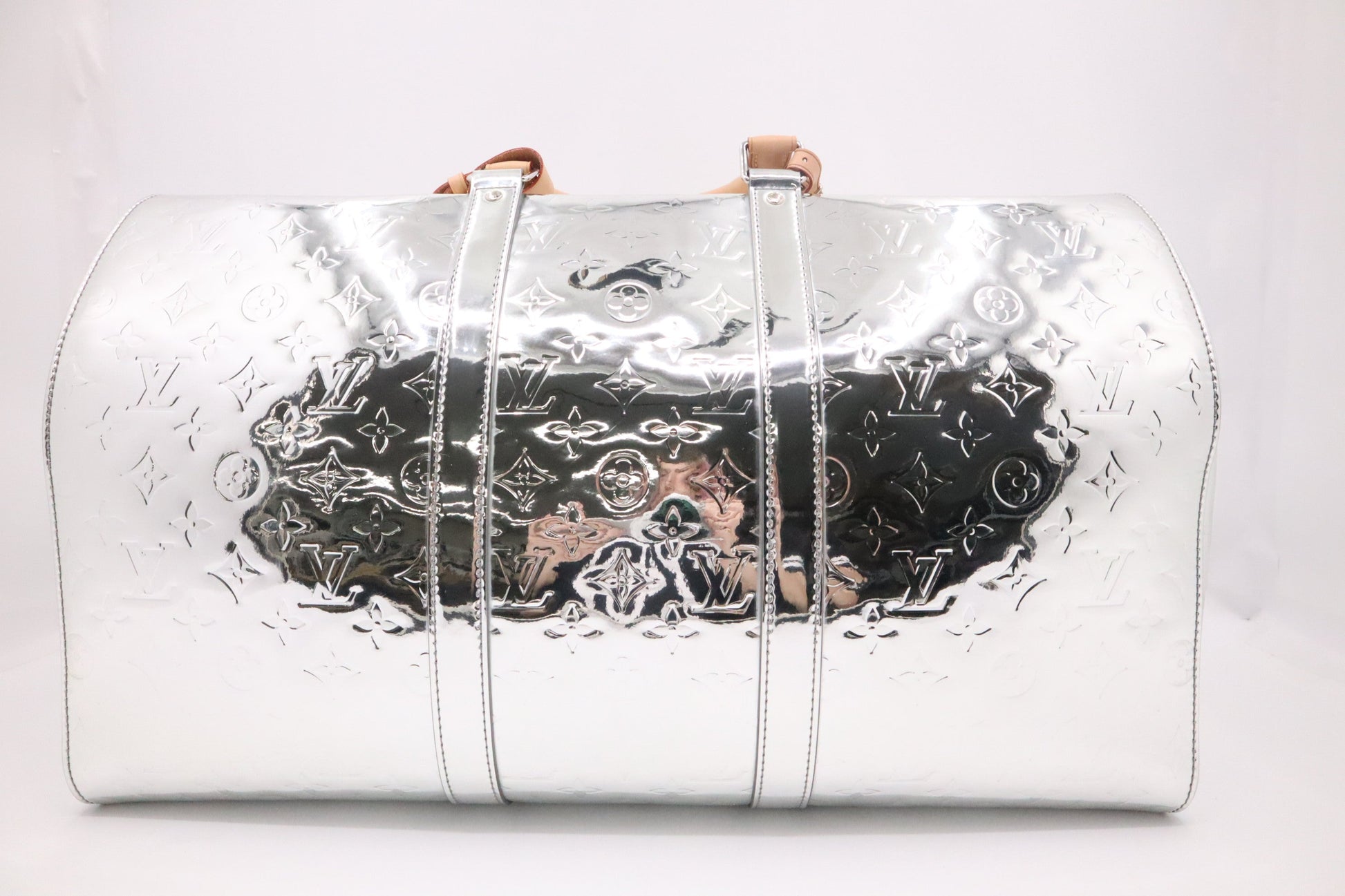 Luxury Women's Handbag | Louis Vuitton Keepall 50 Bandouliere in Silver Mirror Canvas