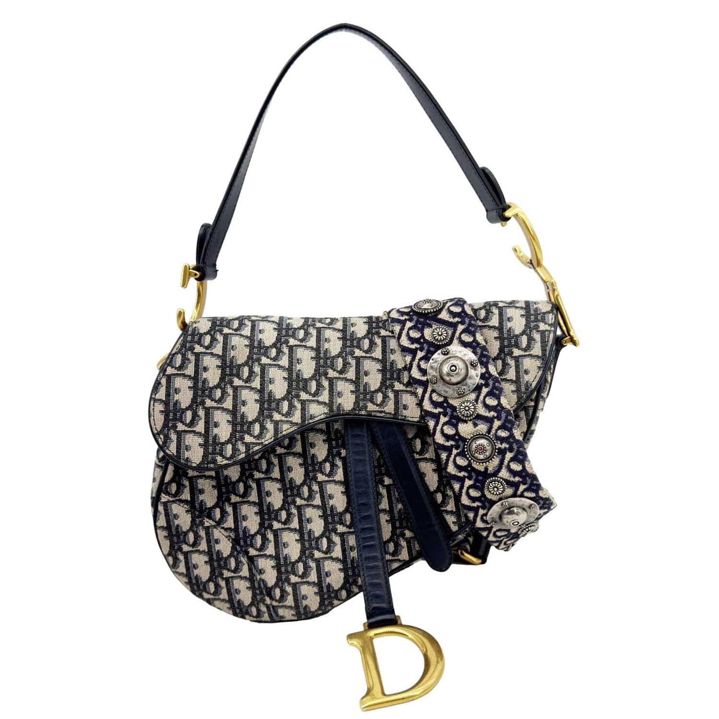 CHRISTIAN DIOR Saddle Oblique Jacquard Belt Crossbody Bag Navy Blue