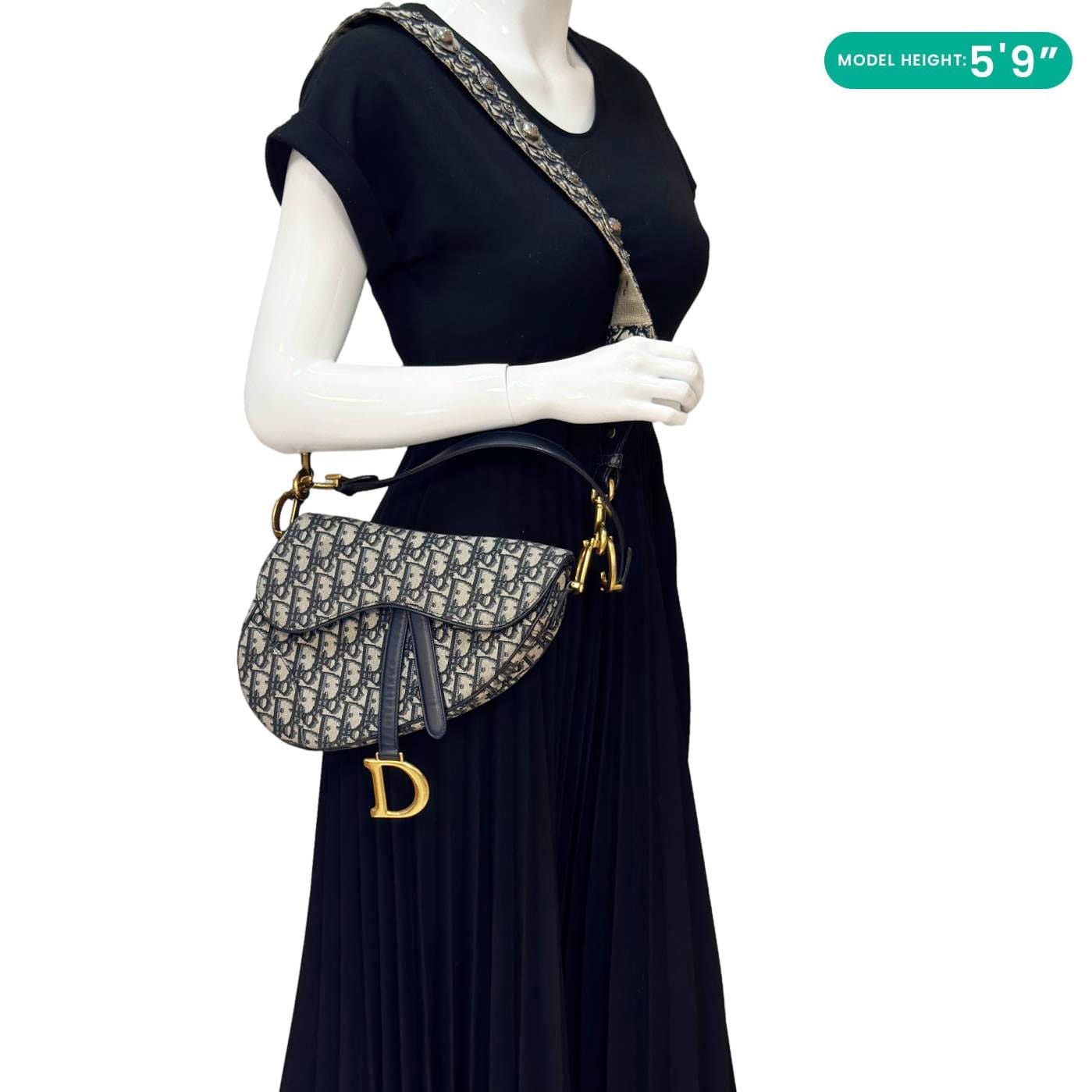 CHRISTIAN DIOR Saddle Oblique Jacquard Belt Crossbody Bag Navy Blue