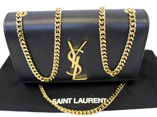 SAINT LAURENT Kate Black Leather Gold Chain Clutch Crossbody Bag