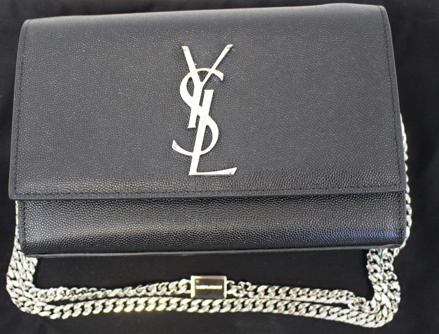 SAINT LAURENT Kate Black Leather Chain Clutch Crossbody Bag
