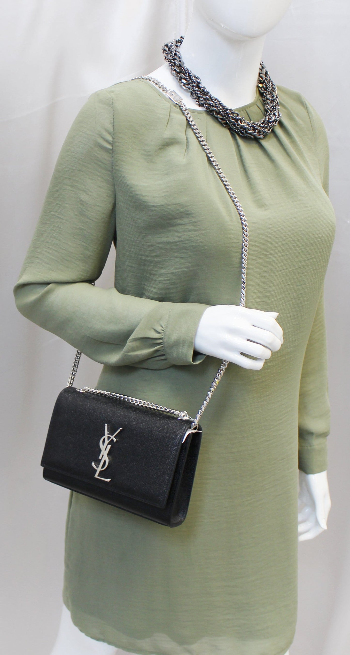 SAINT LAURENT Kate Black Leather Chain Clutch Crossbody Bag
