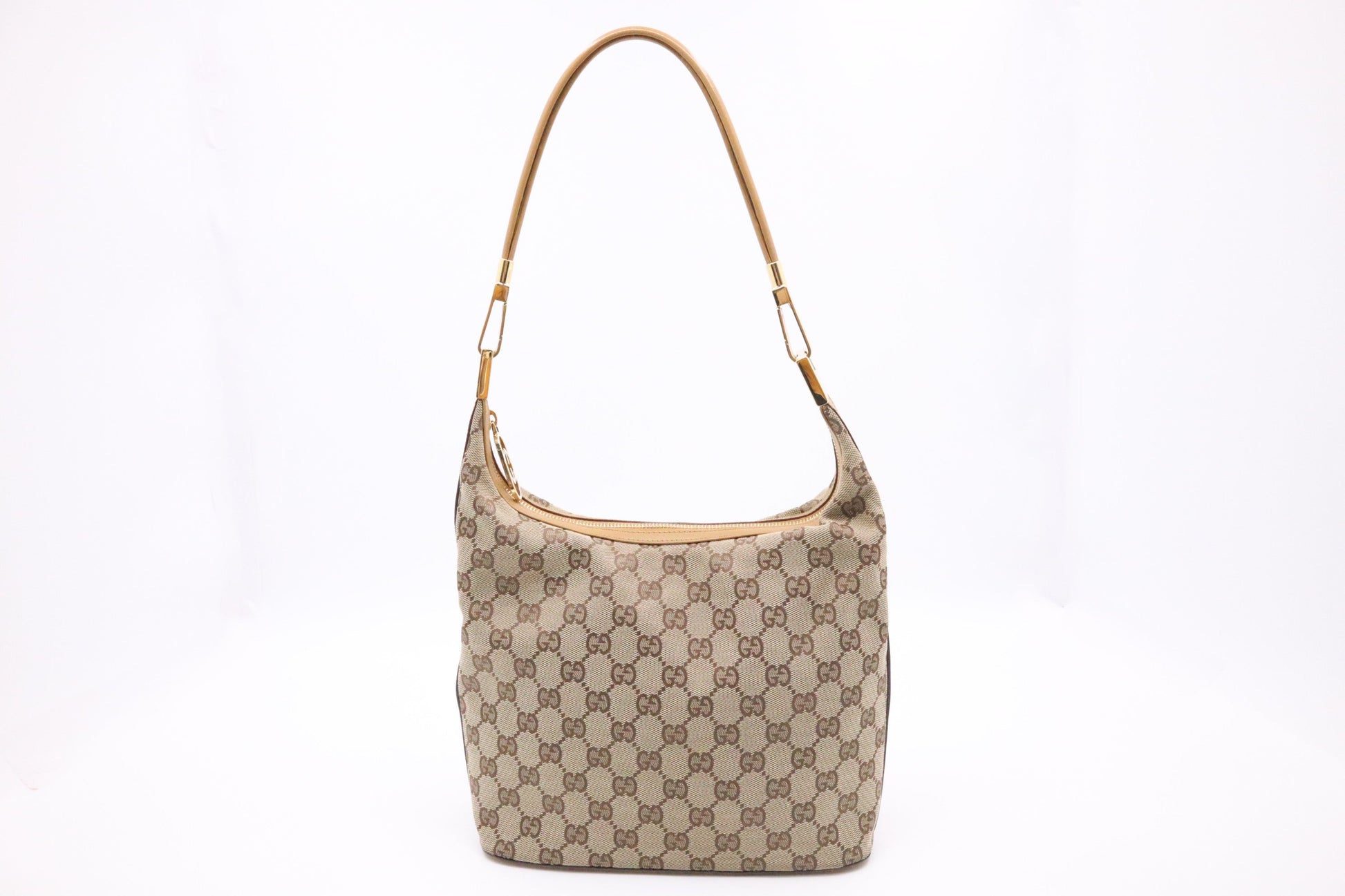 Gucci Shoulder Bag in GG Canvas & Tan Leather