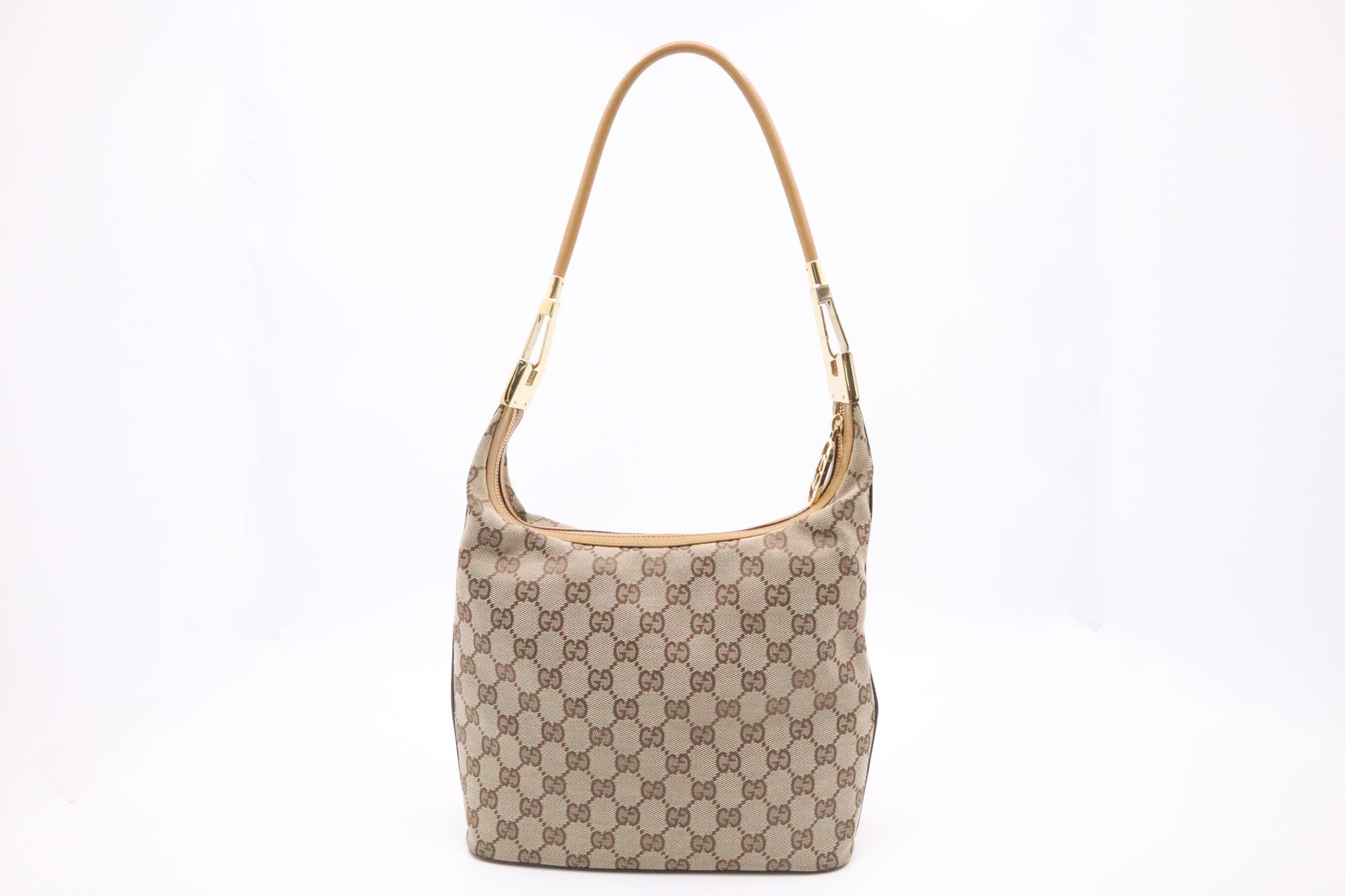 Gucci Shoulder Bag in GG Canvas & Tan Leather