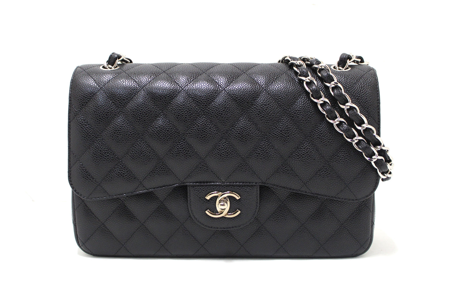 Chanel Black Quilted Caviar Leather Classic Jumbo Double Flap Bag