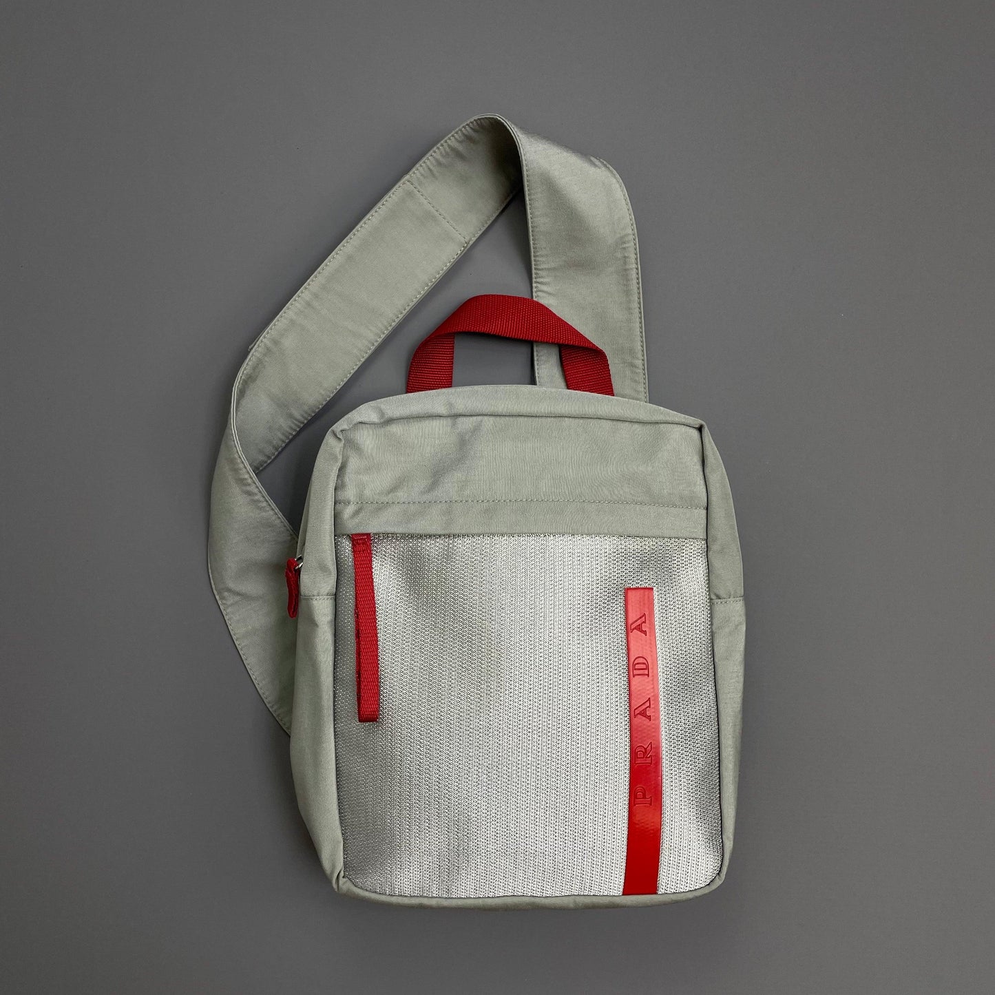Prada Sport Grey 1999 Nylon Mesh Sling Crossbody Bag