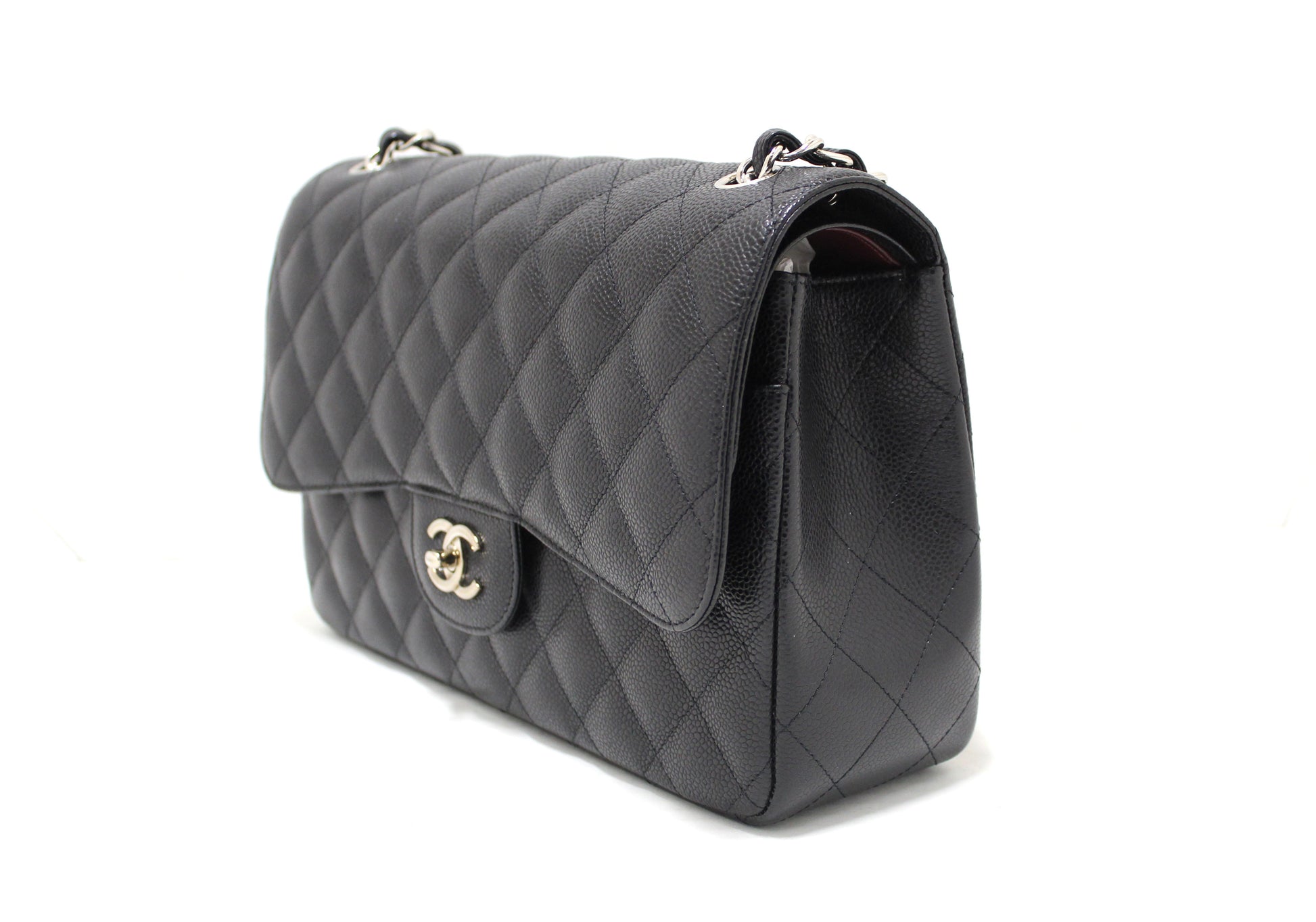 Chanel Black Quilted Caviar Leather Classic Jumbo Double Flap Bag
