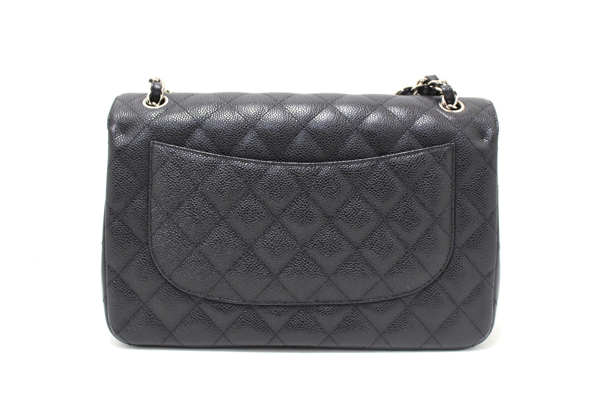 Chanel Black Quilted Caviar Leather Classic Jumbo Double Flap Bag