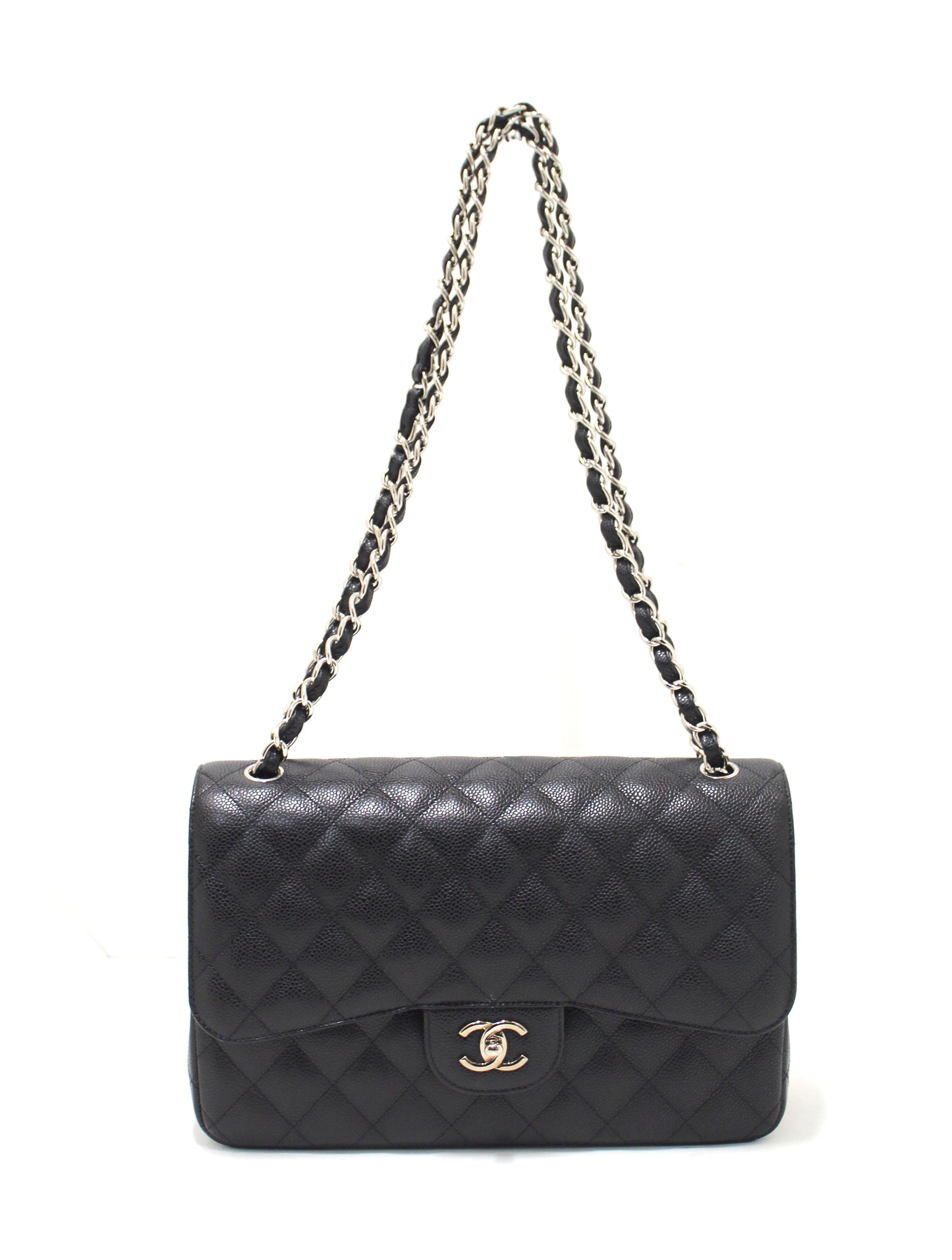 Chanel Black Quilted Caviar Leather Classic Jumbo Double Flap Bag