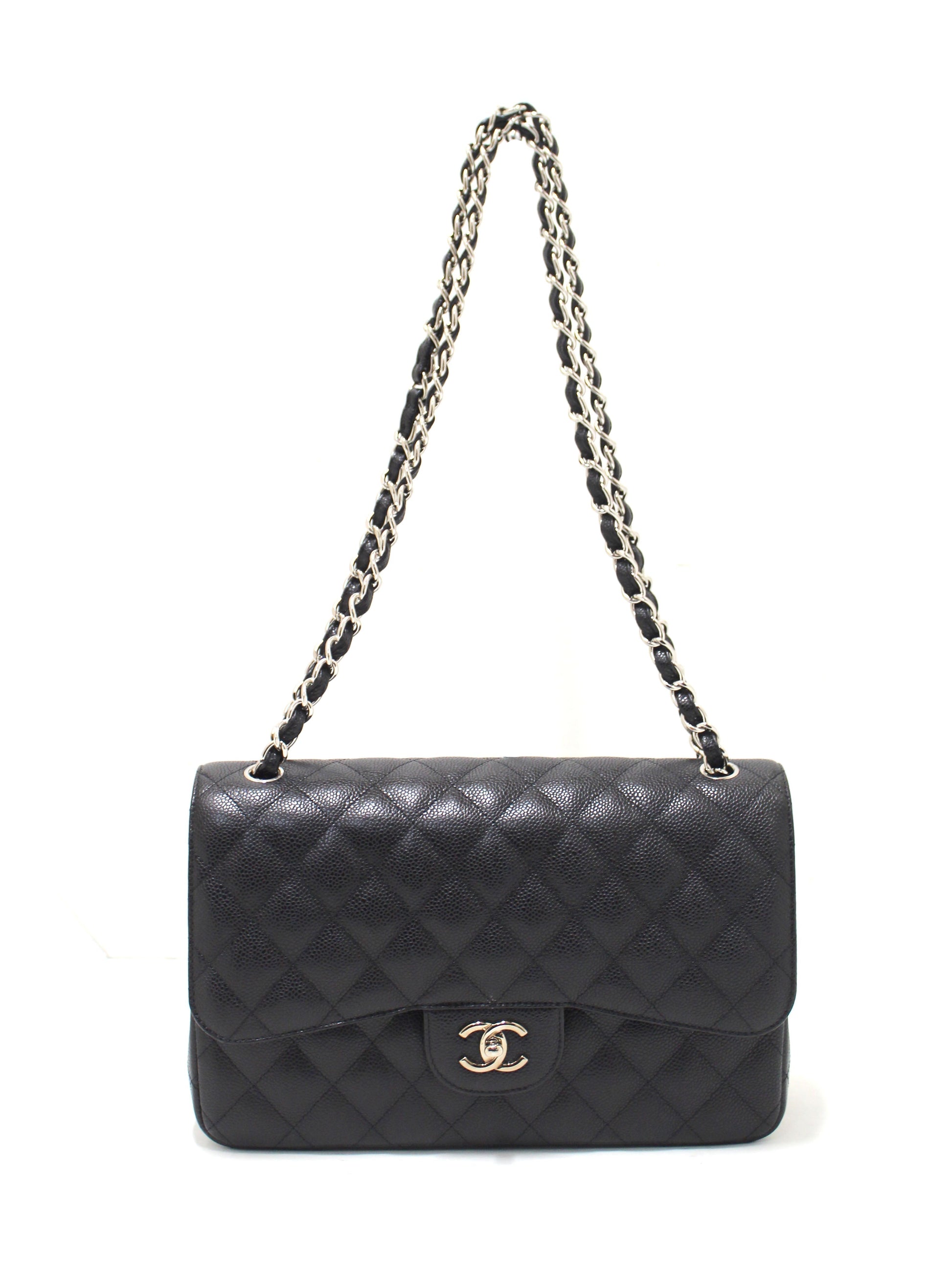 Chanel Black Quilted Caviar Leather Classic Jumbo Double Flap Bag