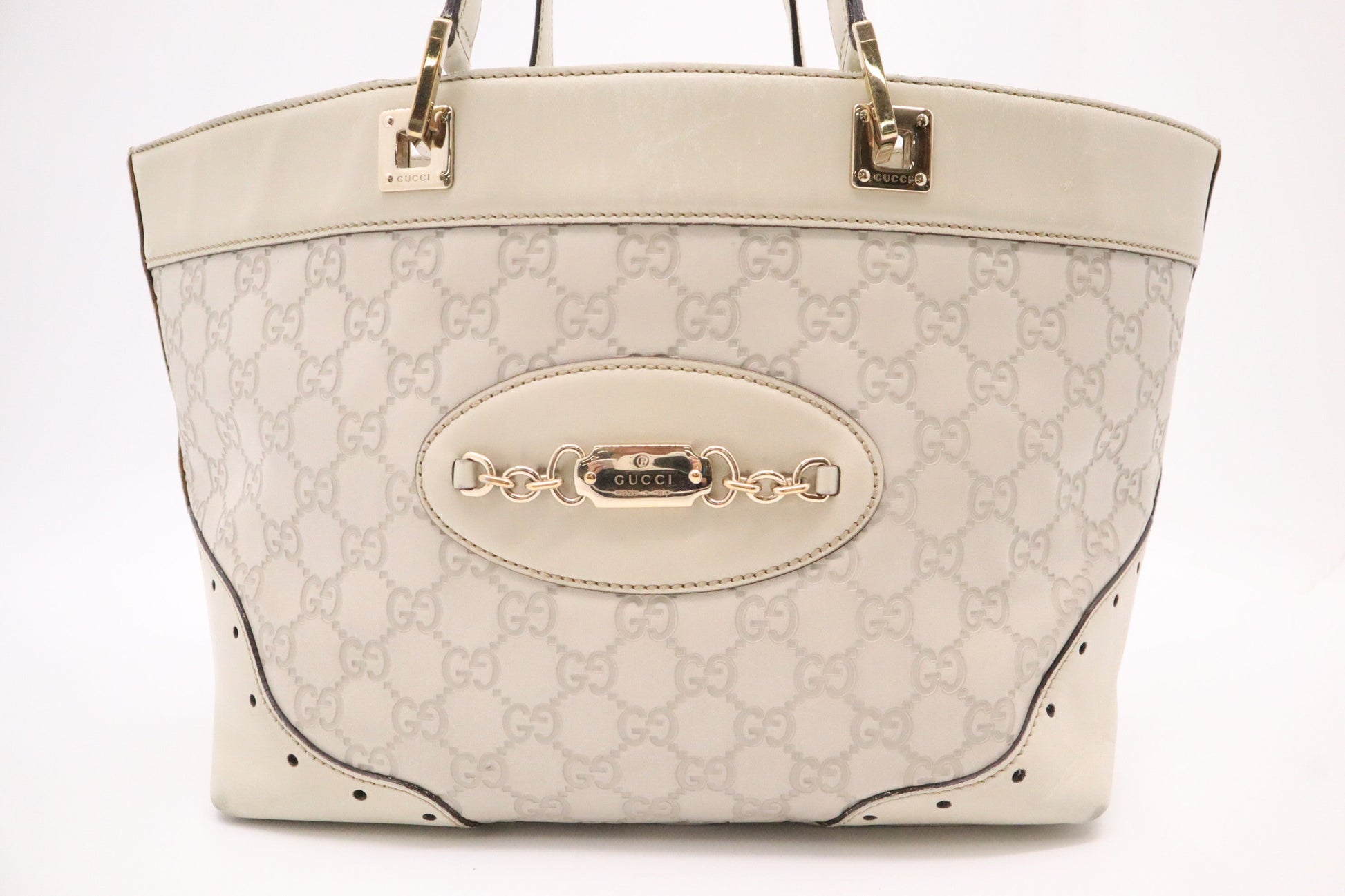 Gucci Medium Punch Tote in Beige Guccissima Leather