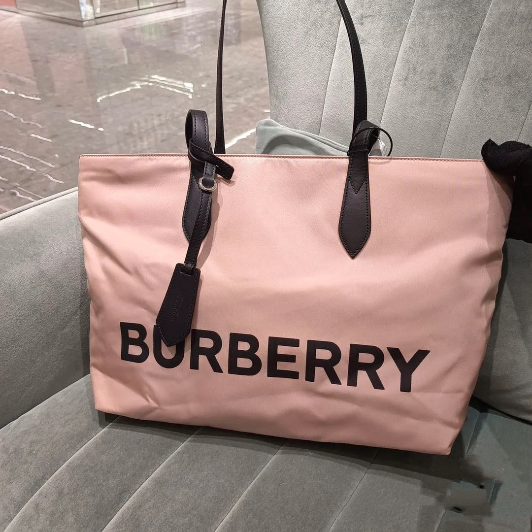 Burberry Small Rose Beige Logo Branded Nylon Tote Bag