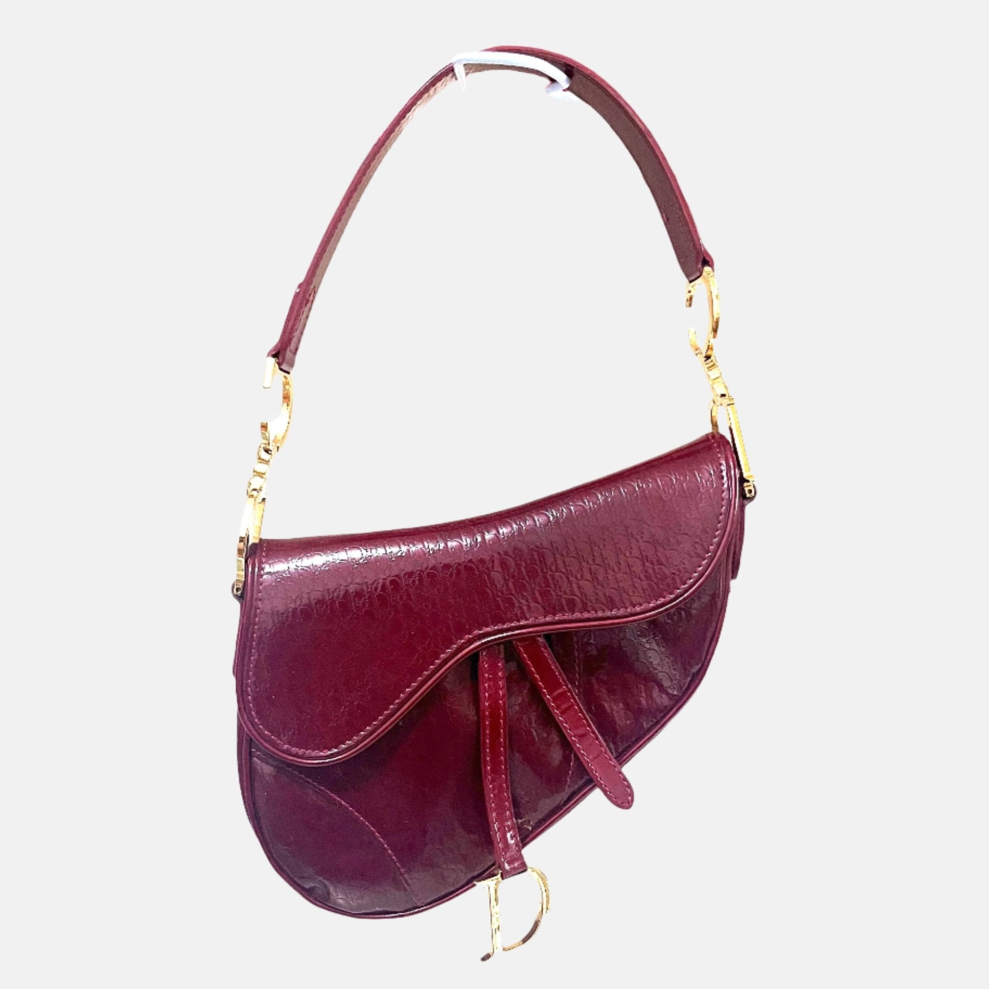 Dior Saddle Mini Shoulder Bag Burgundy Patent Leather