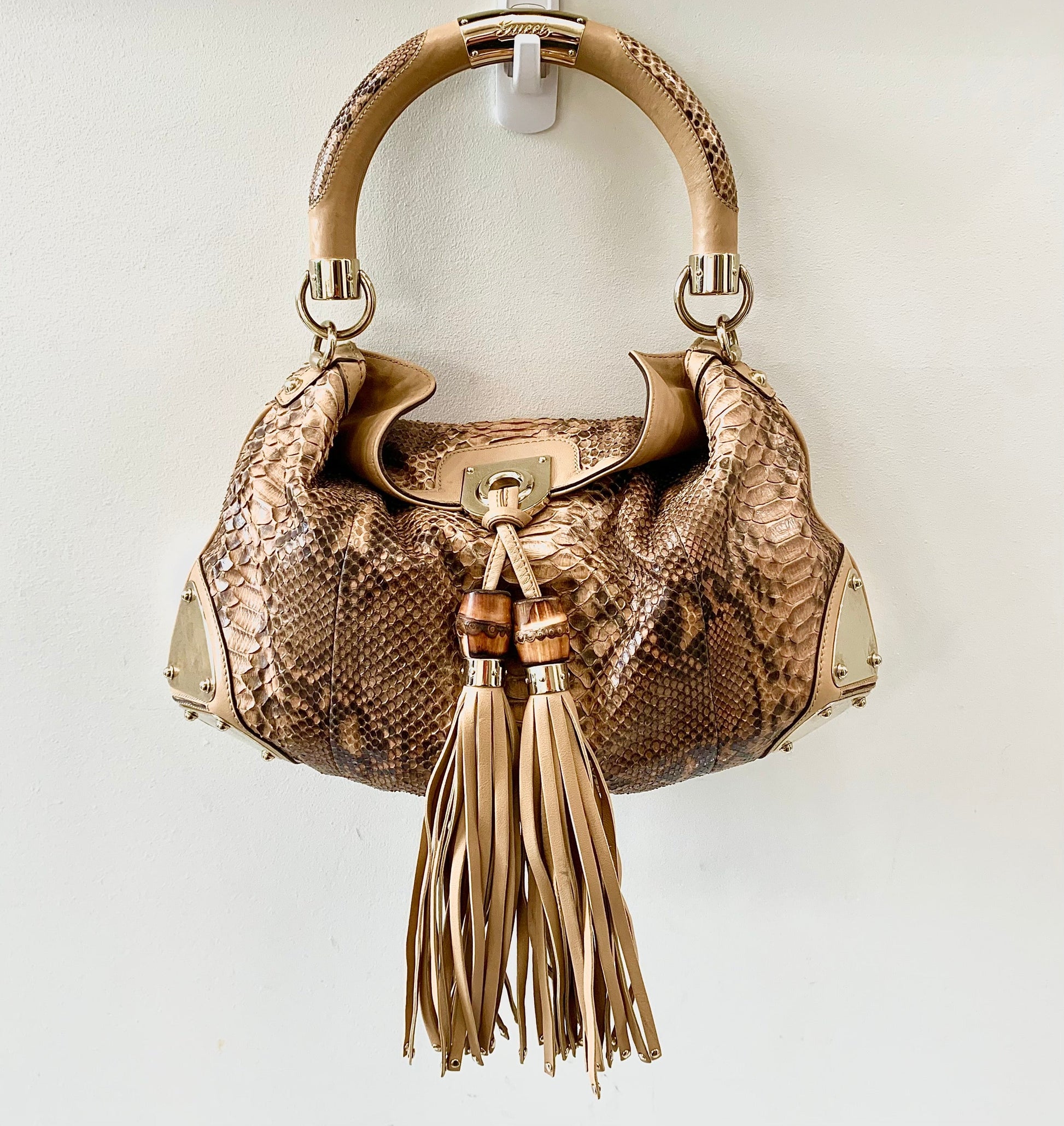 Gucci Caro Leather Canvas Shoulder Bag