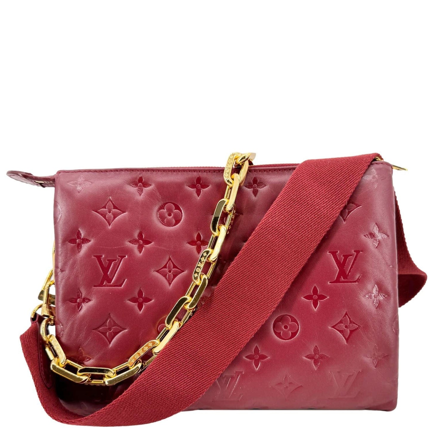 LOUIS VUITTON Coussin PM Monogram Embossed Leather Shoulder Bag Burgundy
