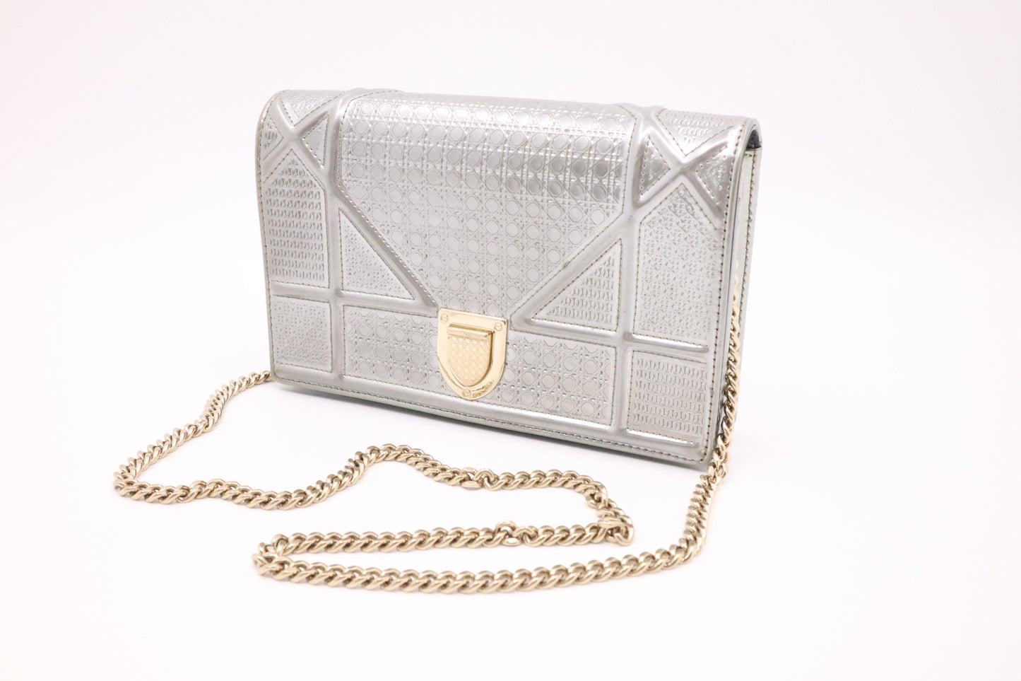 Dior Diorama Clutch on Chain in Silver Leather