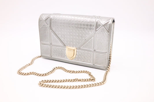 Dior Diorama Clutch on Chain in Silver Leather